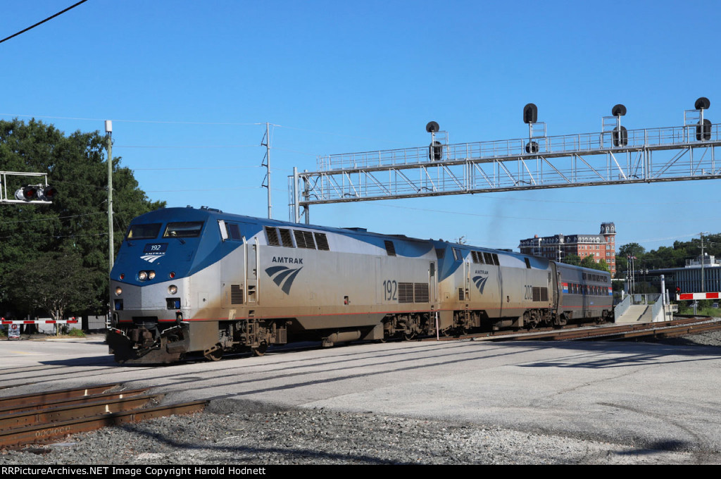 AMTK 192 & 202 lead train P092-24 away from Raleigh Union Station